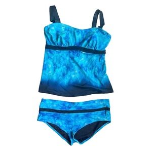 Athleta Blue Bali‎ Pura tie dye blue tankini top & Bali Dolphin Swim Bottoms SET